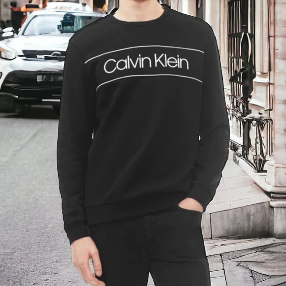CALVIN KLEIN Black w White Crew Neck Sweater Size LARGE - Picture 1 of 6